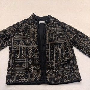 Alfred Dunner Women Black White Jungle Long Sleeve Buttonless Jacket Size 8P